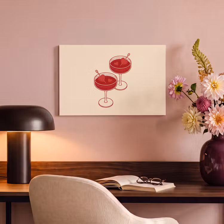 Cocktail - Hartjes - Liefde - Illustratie - Rood canvas 2cm klein -sfeer4