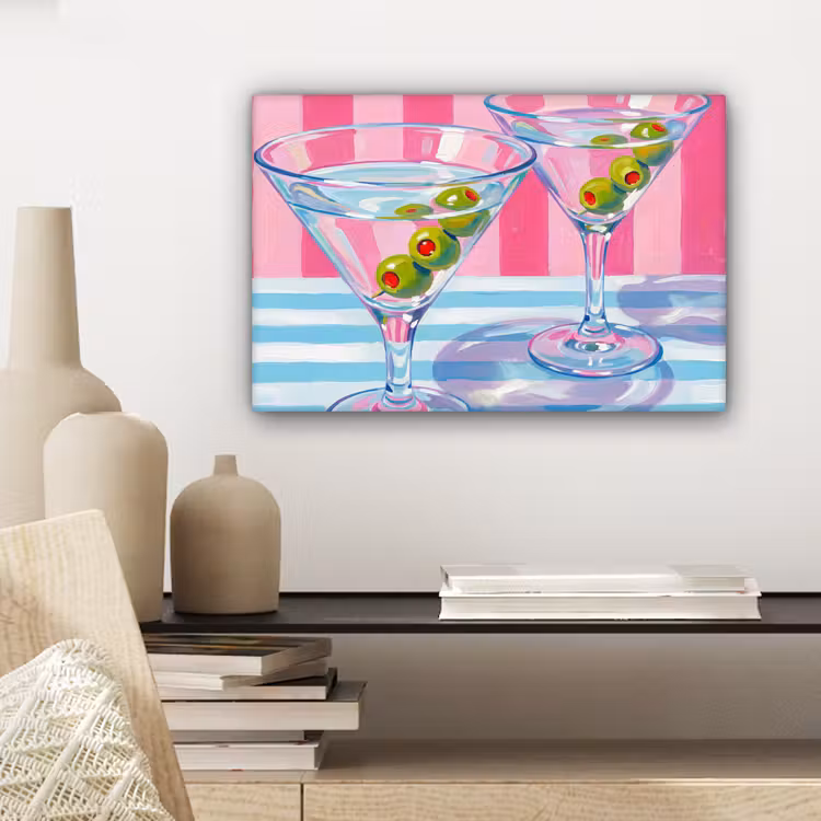 Cocktail - Olijven - Kunst - Modern - Roze canvas 2cm klein -sfeer6