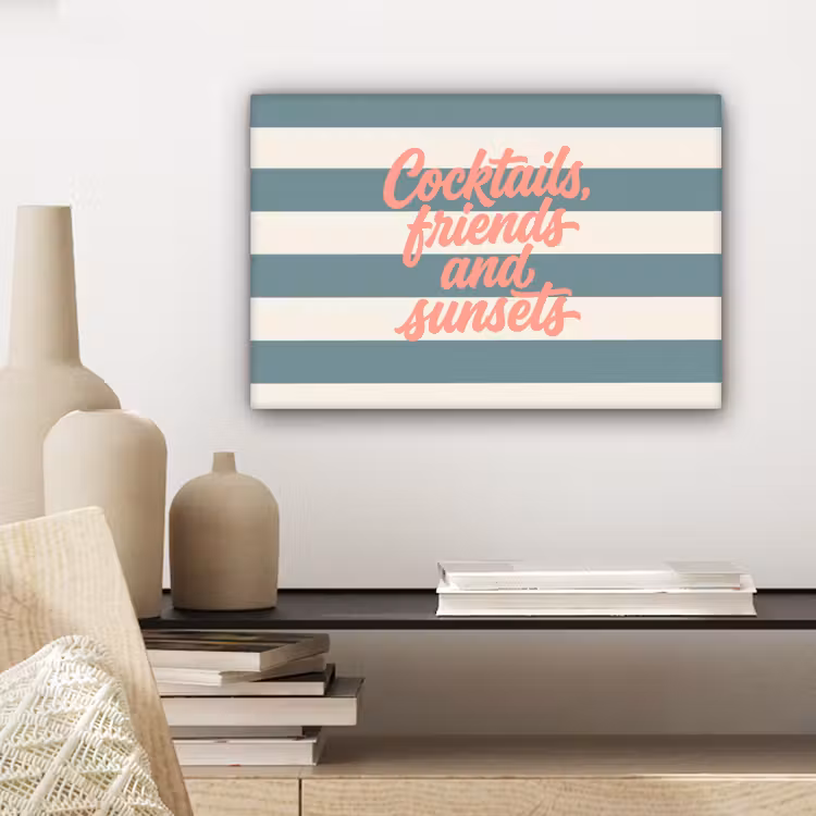 Cocktails - Strepen - Blauw - Koraal canvas 2cm klein -sfeer6