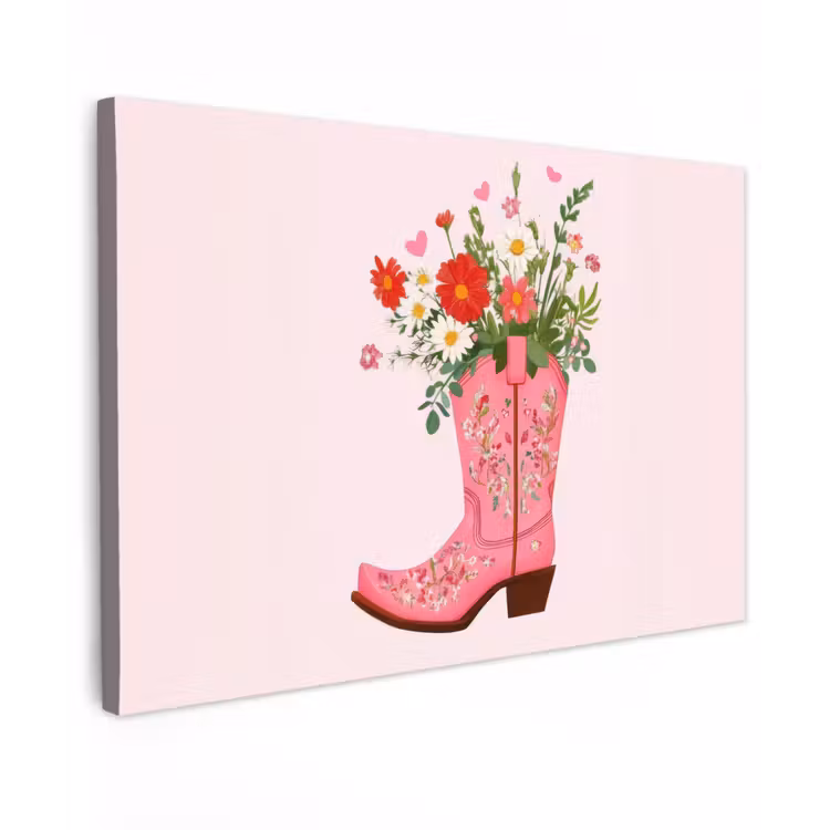 Cowboylaarzen - Roze - Boeket - Bloemen canvas 2cm klein -z3d