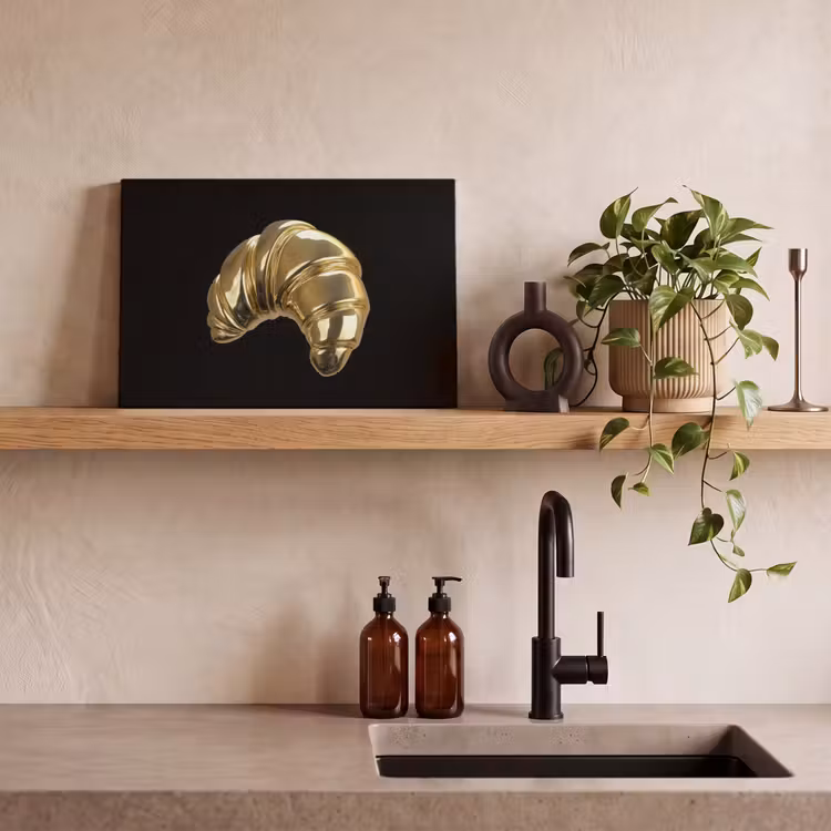 Croissant - Brood - Goud - Zwart canvas 2cm klein -sfeer3