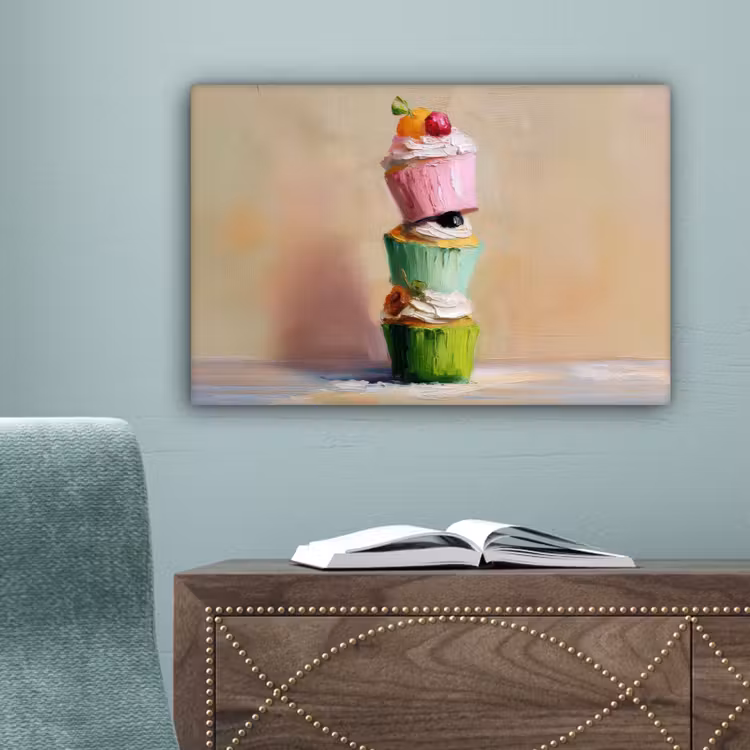 Cupcakes - Gestapeld - Kleurrijk - Fruit canvas 2cm klein -sfeer4