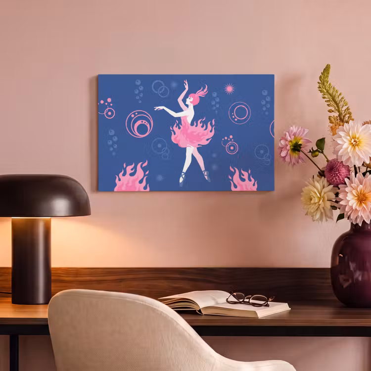 Danseres - Vlammenrok - Abstract - Roze - Blauw canvas 2cm klein -sfeer4