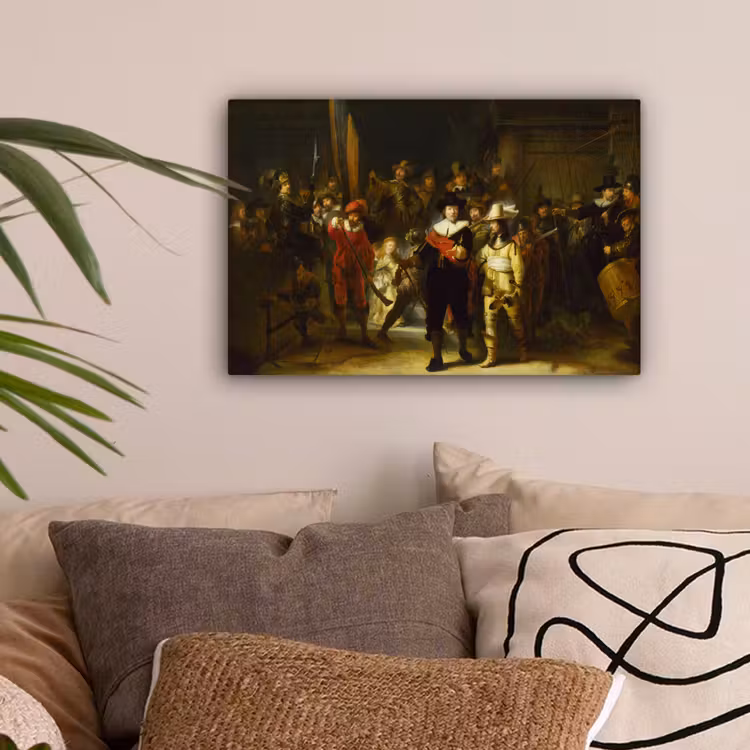 De Nachtwacht - Rembrandt van Rijn canvas 2cm klein -sfeer1