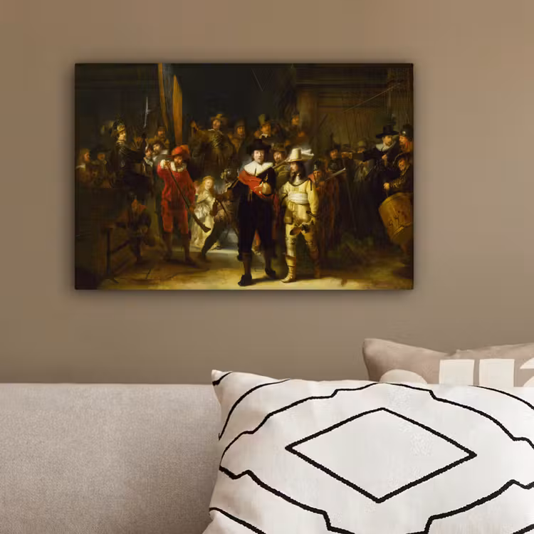 De Nachtwacht - Rembrandt van Rijn canvas 2cm klein -sfeer3