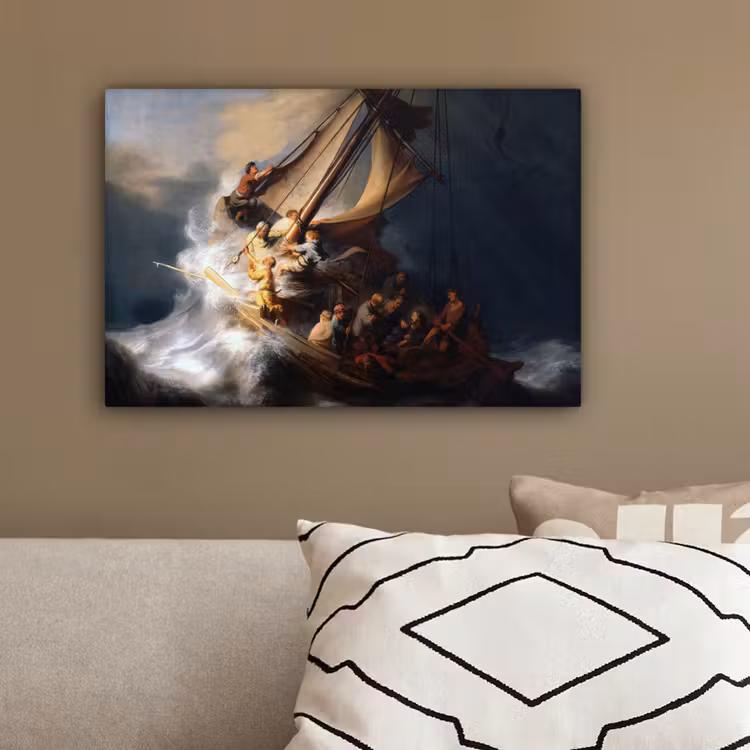 De storm op het meer van Galilea - Rembrandt van Rijn canvas 2cm klein -sfeer3
