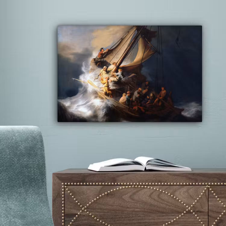 De storm op het meer van Galilea - Rembrandt van Rijn canvas 2cm klein -sfeer4