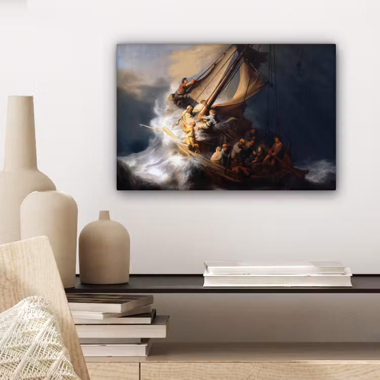 De storm op het meer van Galilea - Rembrandt van Rijn canvas 2cm klein -sfeer6