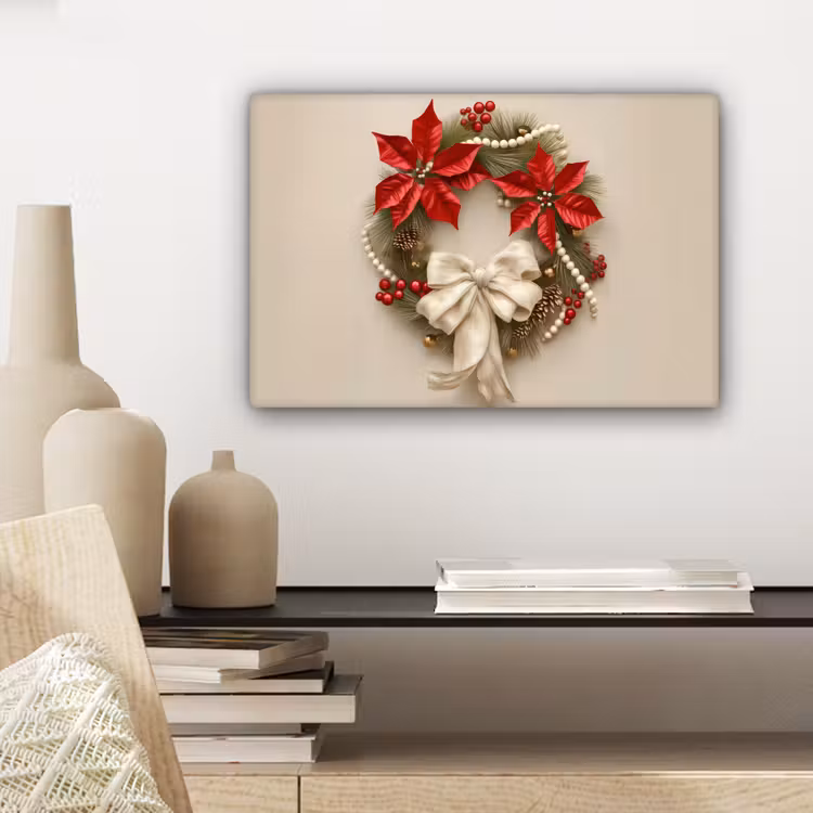 Deurkrans - Strik - Kerst - Rood - Groen canvas 2cm klein -sfeer6