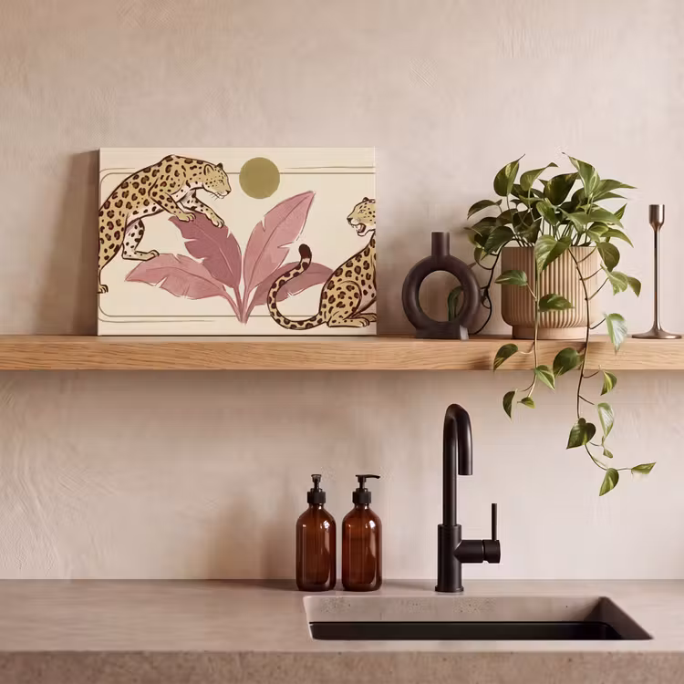 Dieren - Kat - Jungle - Illustratie - Beige canvas 2cm klein -sfeer3