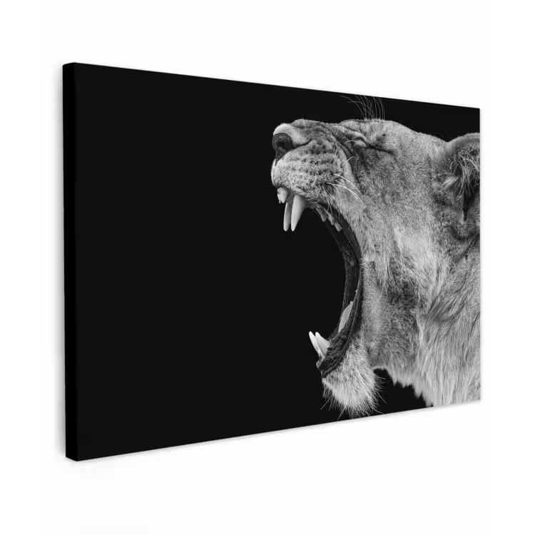 Dieren - Leeuw - Zwart - Wit - Portret canvas 2cm klein -z3d