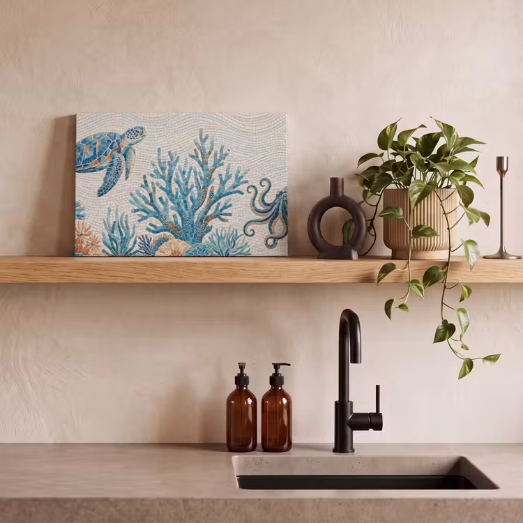 Dieren - Onderwater - Natuur - Mozaïek - Blauw canvas 2cm klein -sfeer3