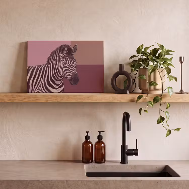 Dieren - Zebrahoofd - Wildlife - Modern - Bruin canvas 2cm klein -sfeer3