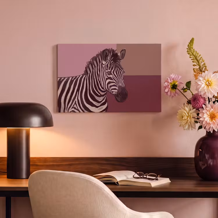 Dieren - Zebrahoofd - Wildlife - Modern - Bruin canvas 2cm klein -sfeer4