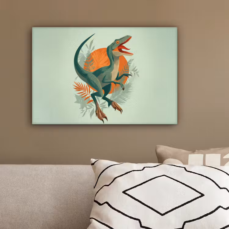 Dino - Bladeren - Grafisch - Groen canvas 2cm klein -sfeer3