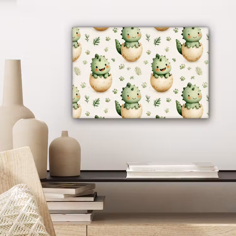 Dino - Eieren - Groen canvas 2cm klein 34 -sfeer6