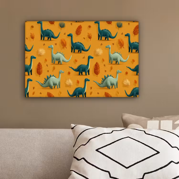 Dinosaurussen - Stekels - Herfstbladeren - Bruin canvas 2cm klein -sfeer3