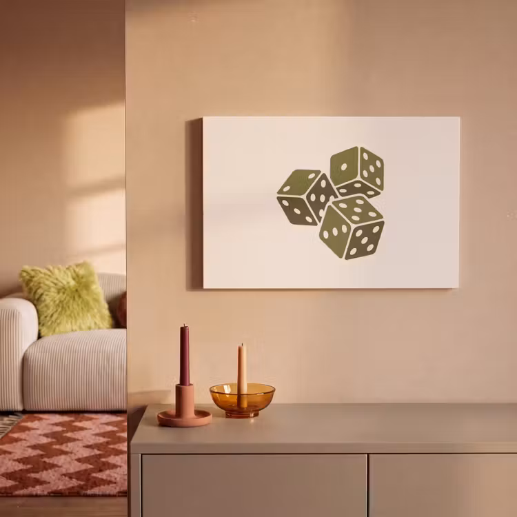 Dobbelsteen - Spel - Groen - Abstract canvas 2cm klein -sfeer1