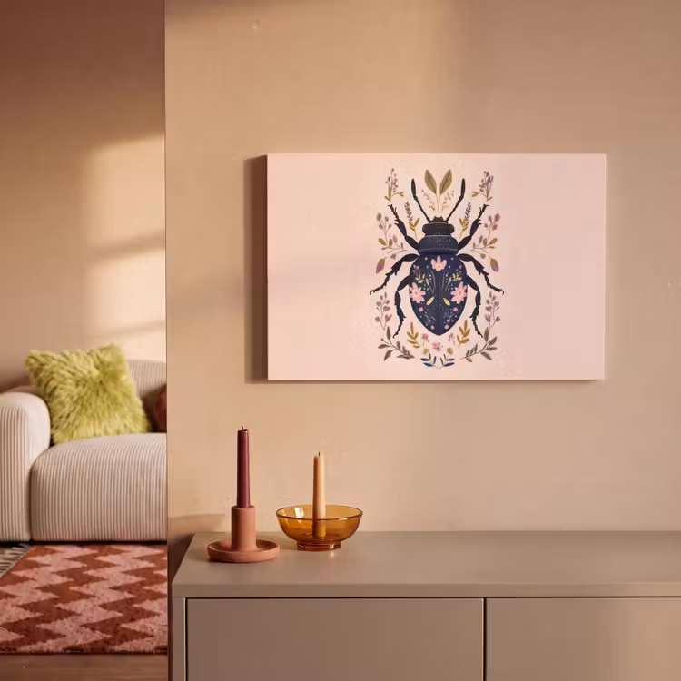 Donkerblauw - Kever - Bloemtakken - Sierlijk canvas 2cm klein -sfeer1