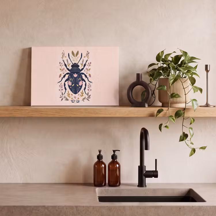Donkerblauw - Kever - Bloemtakken - Sierlijk canvas 2cm klein -sfeer3