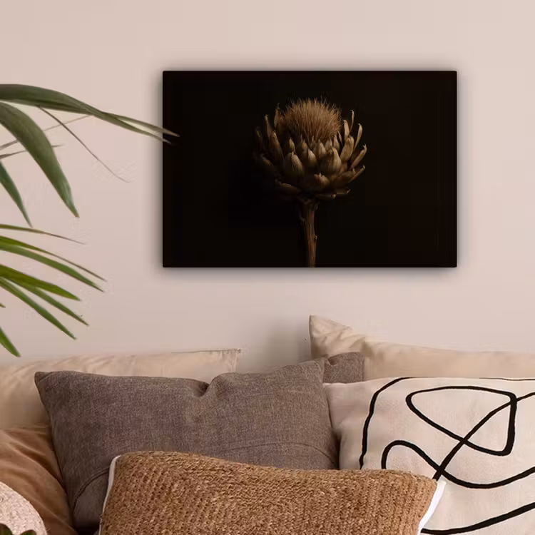 Donkerbruin - Bloem - Textuur - Artisjok canvas 2cm klein -sfeer1