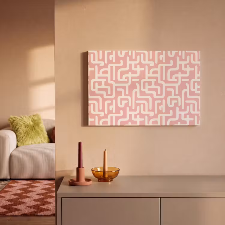 Doolhofpatroon - Roze - Wit - Abstract canvas 2cm klein 34 -sfeer1