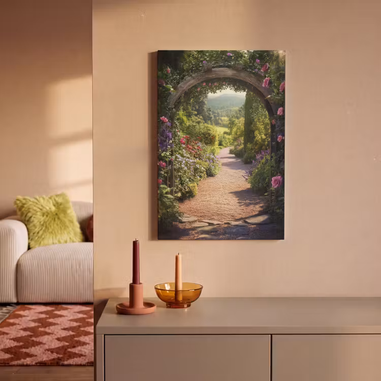 Doorkijk - Bloemen - Natuur - Rozenboog canvas 2cm klein -sfeer1