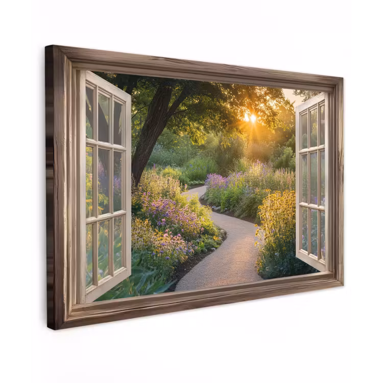 Doorkijk - Bloemen - Natuur - Zon - Pad canvas 2cm klein -z3d