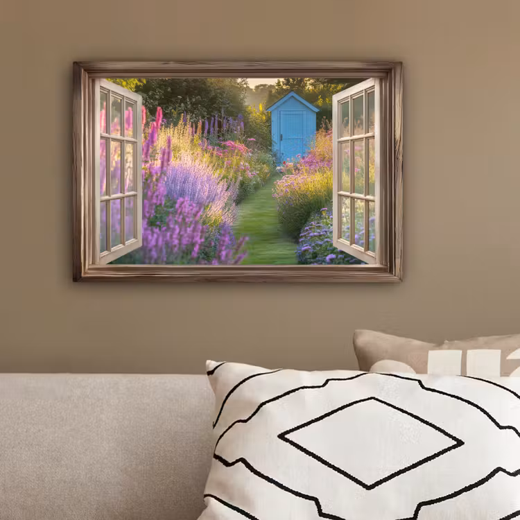 Doorkijk - Bloemen - Raam - Natuur canvas 2cm klein -sfeer3