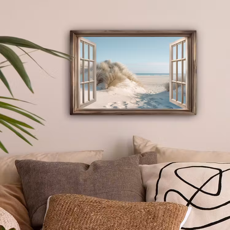 Doorkijk - Helmgras - Duinen - Zee - Landschap canvas 2cm klein -sfeer1