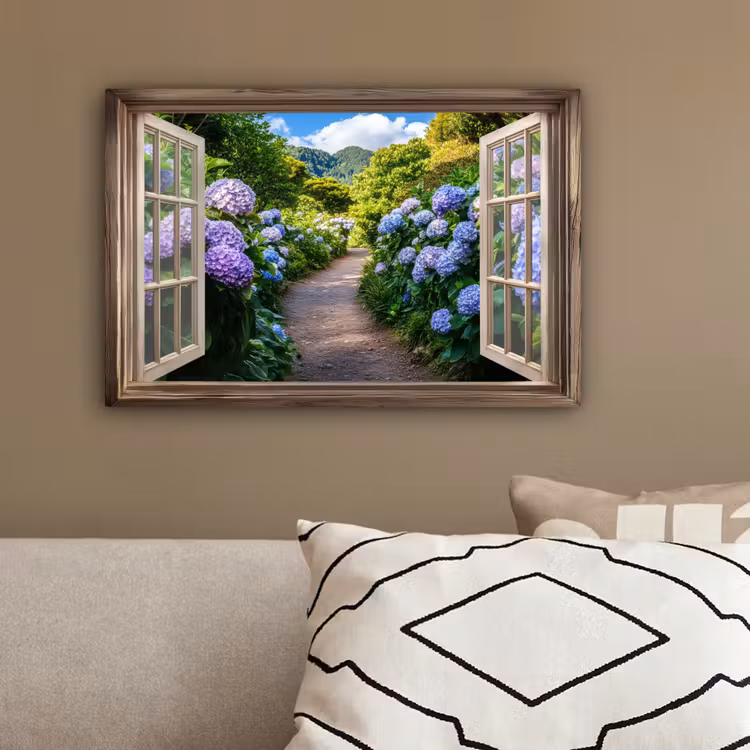 Doorkijk - Hortensia - Pad - Natuur canvas 2cm klein -sfeer3