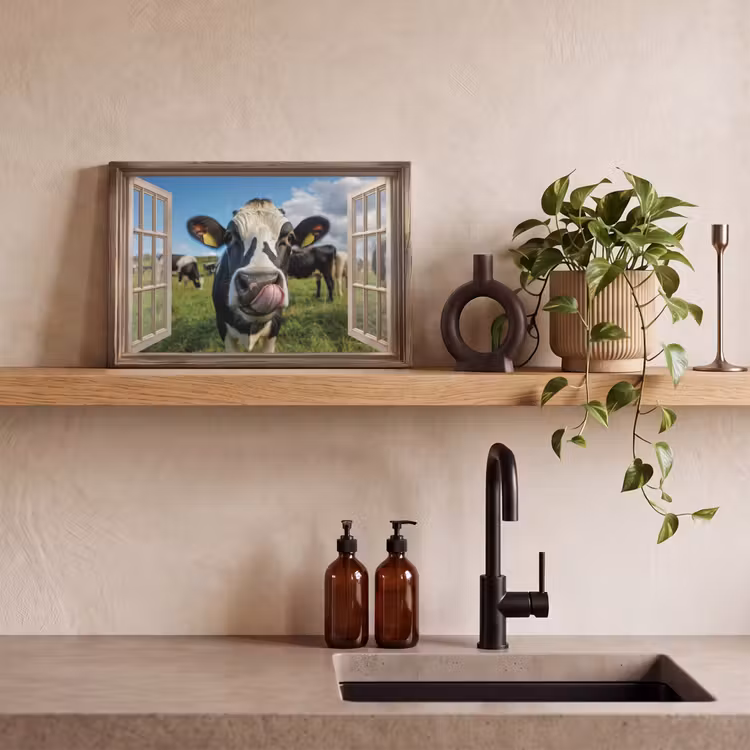 Doorkijk - Koe - Weiland - Dieren - Natuur canvas 2cm klein -sfeer3
