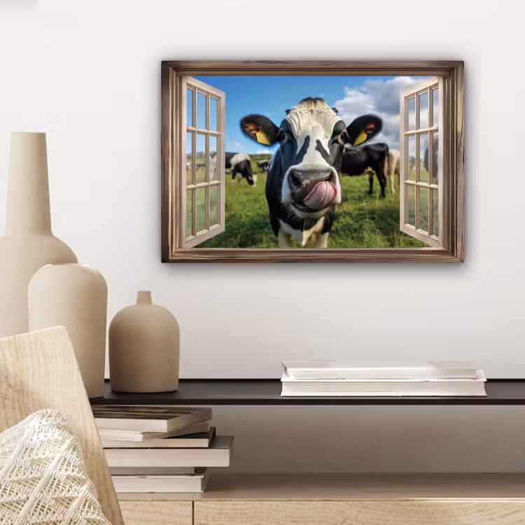 Doorkijk - Koe - Weiland - Dieren - Natuur canvas 2cm klein -sfeer6