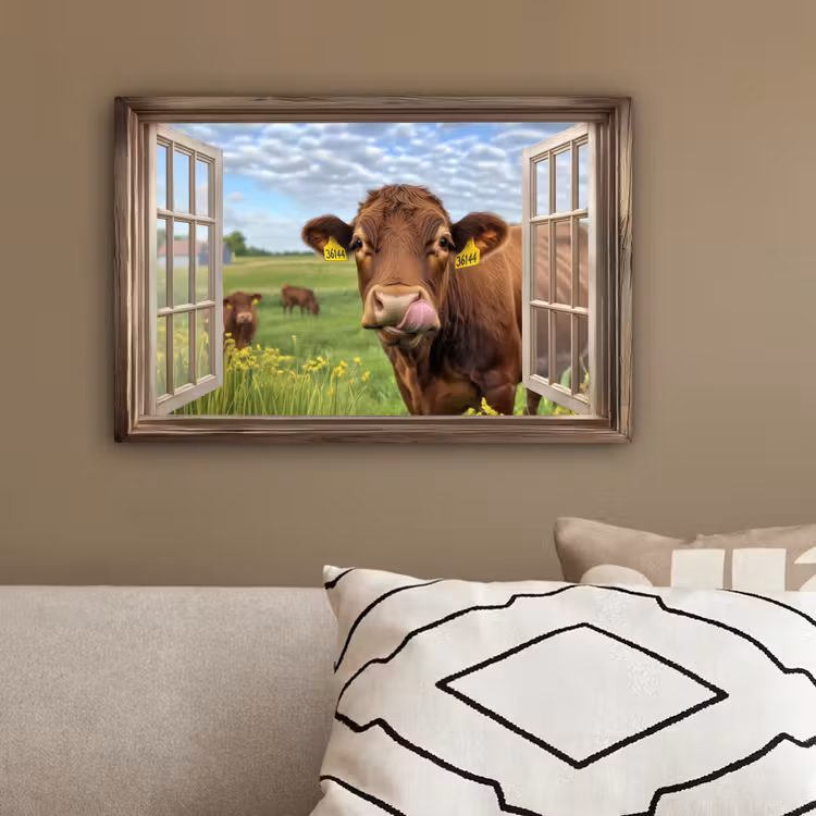 Doorkijk - Koe - Weiland - Landschap - Dieren canvas 2cm klein -sfeer3
