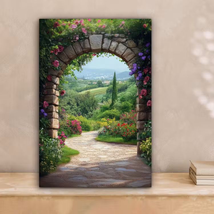 Doorkijk - Landschap - Bloemen - Pad - Uitzicht canvas 2cm klein -sfeer1