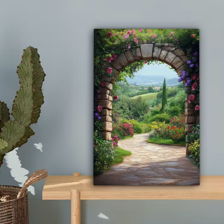 Doorkijk - Landschap - Bloemen - Pad - Uitzicht canvas 2cm klein -sfeer4
