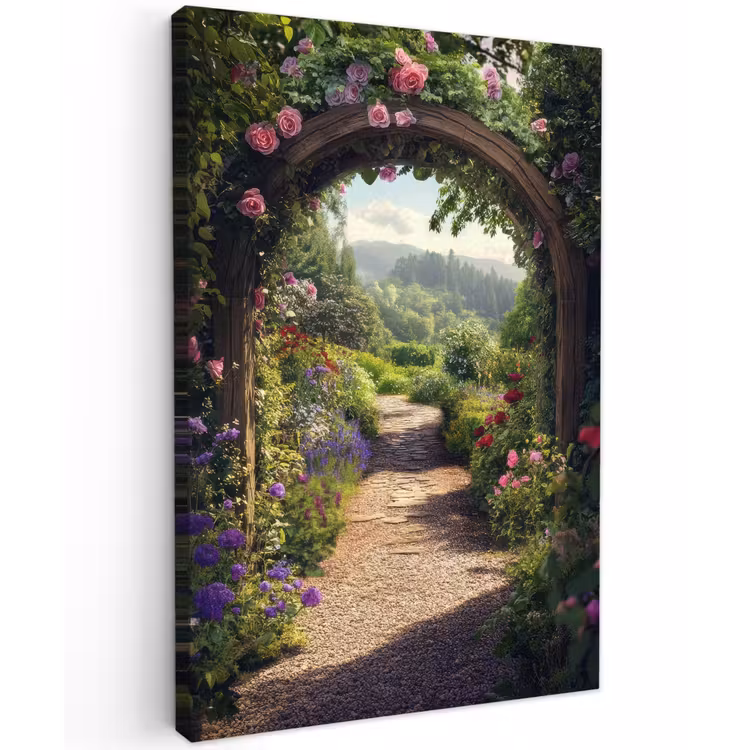 Doorkijk - Landschap - Bloemen - Rozenboog - Natuur canvas 2cm klein -z3d