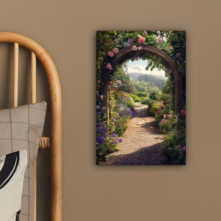 Doorkijk - Landschap - Bloemen - Rozenboog - Natuur canvas 2cm klein -sfeer3