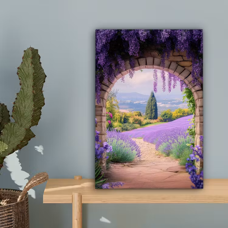 Doorkijk - Lavendel - Bloemen - Paars - Poort canvas 2cm klein -sfeer4