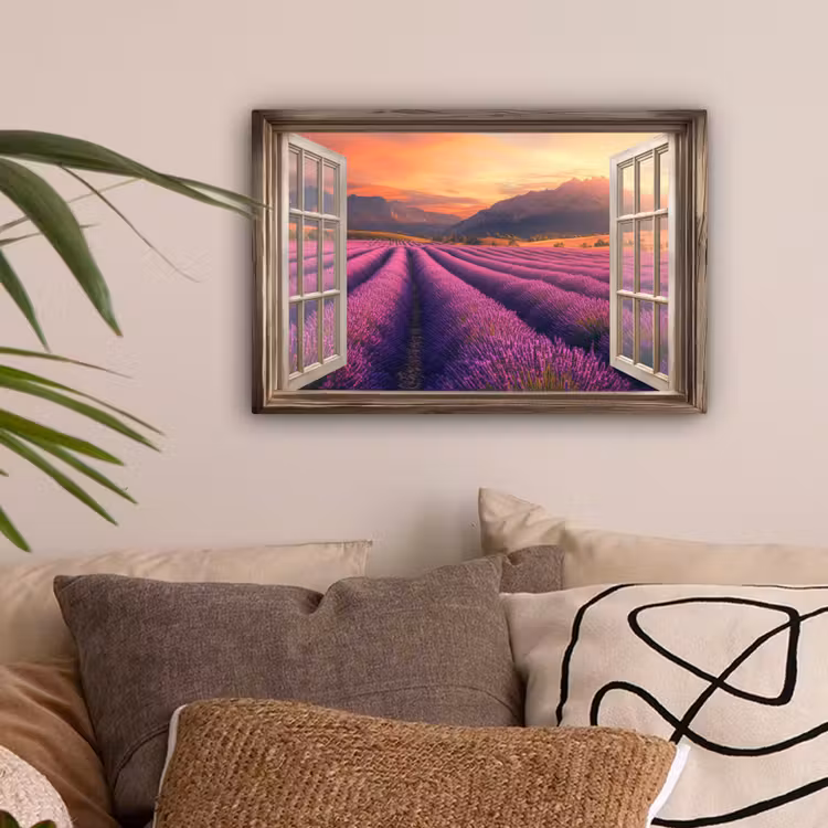 Doorkijk - Lavendel - Landschap - Bloemen - Paars canvas 2cm klein -sfeer1