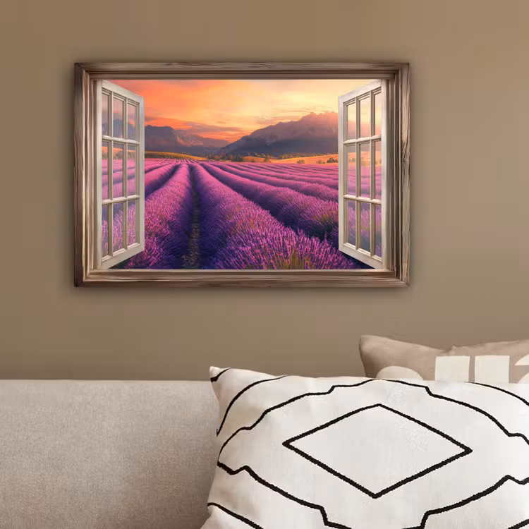 Doorkijk - Lavendel - Landschap - Bloemen - Paars canvas 2cm klein -sfeer3