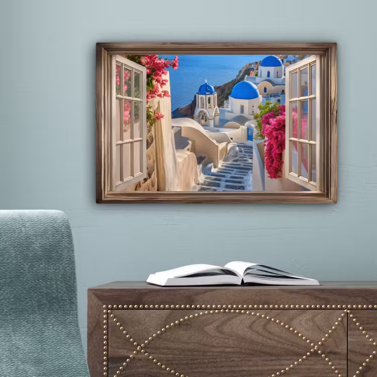 Doorkijk - Santorini - Landschap - Blauw - Grieks canvas 2cm klein -sfeer4