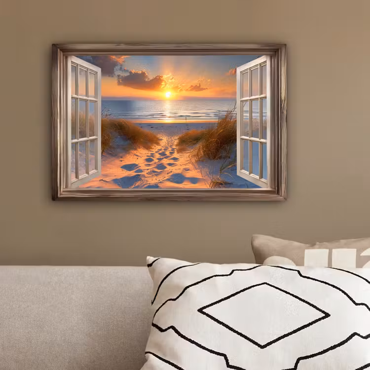Doorkijk - Strand - Duinen - Zonsondergang canvas 2cm klein -sfeer3