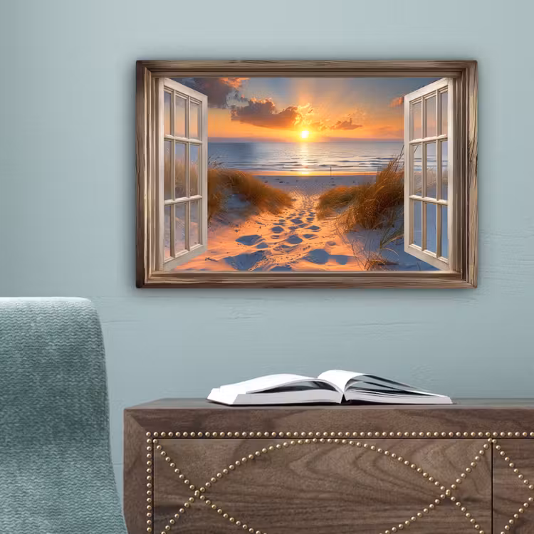 Doorkijk - Strand - Duinen - Zonsondergang canvas 2cm klein -sfeer4