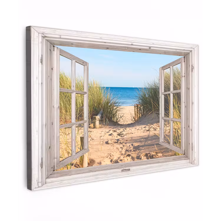 Doorkijk - Strand - Zee - Duinen - Zand - Water - Helmgras canvas 2cm klein -z3d