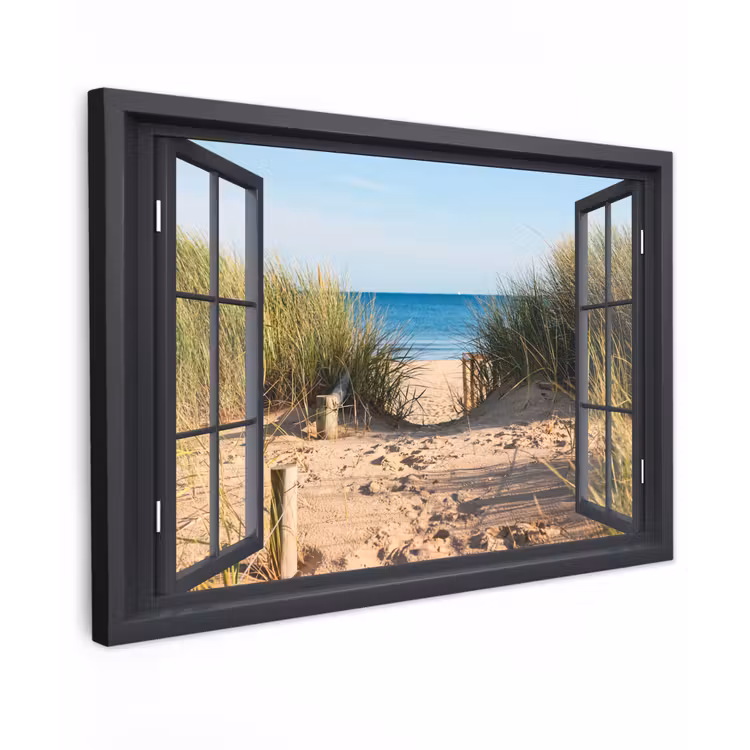 Doorkijk - Strand - Zee - Zand - Water - Helmgras - Duinen canvas 2cm klein -z3d
