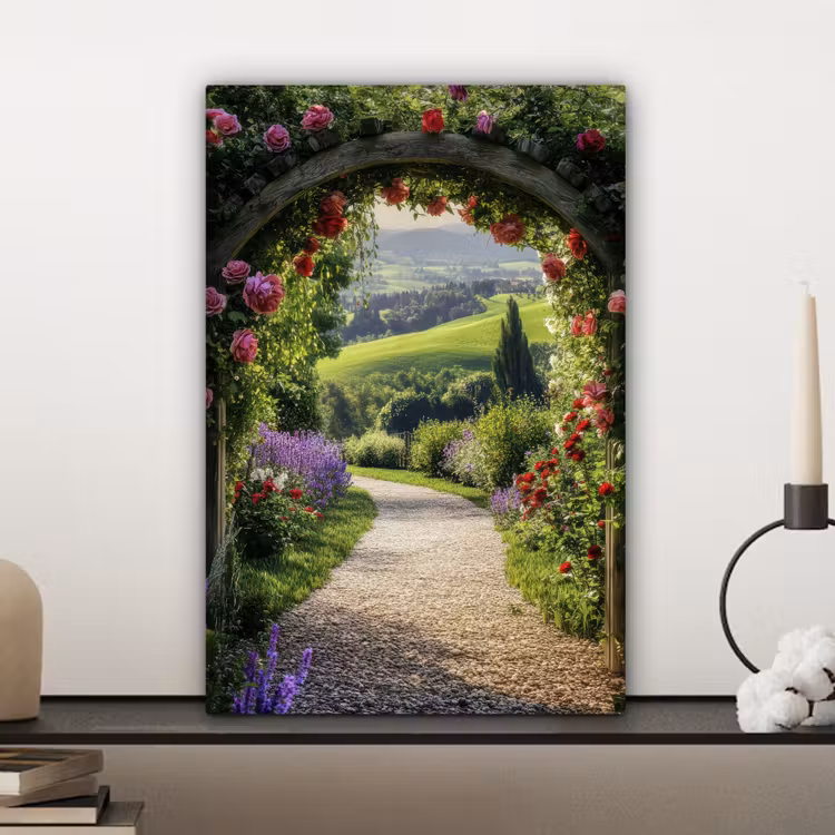 Doorkijk - Tuinboog - Bloemen - Natuur - Pad canvas 2cm klein -sfeer6