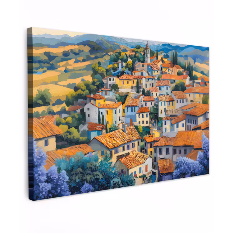Dorp - Heuvels - Landschap - Bomen canvas 2cm klein -z3d