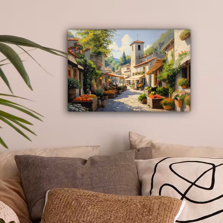 Dorp - Zon - Kraampjes - Huizen canvas 2cm klein -sfeer1