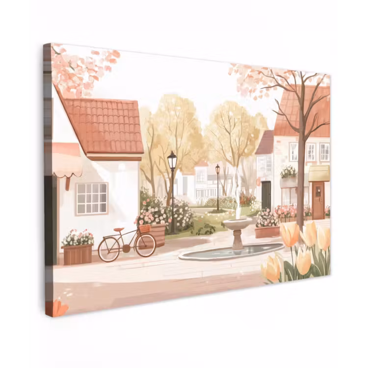 Dorpsplein - Fontein - Tulpen canvas 2cm klein -z3d